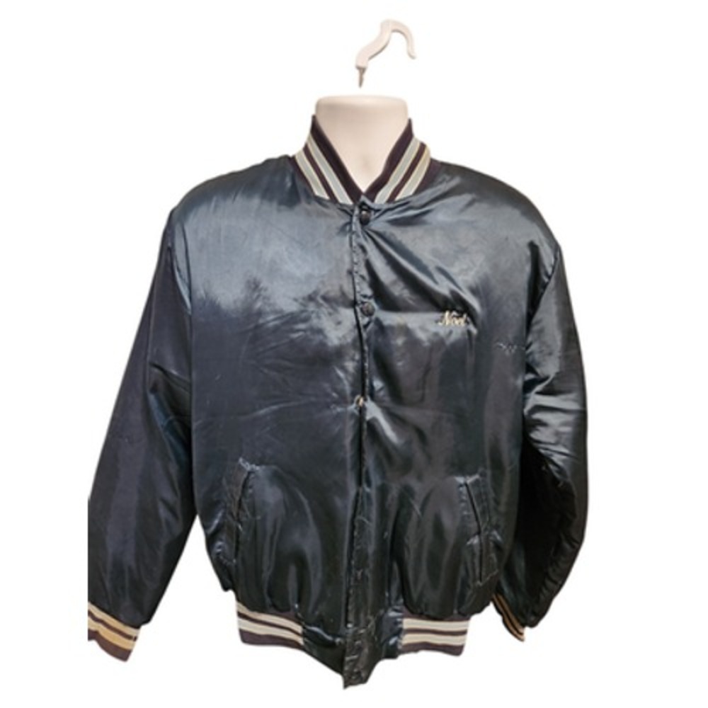 Vintage Rennoc Men's Size Medium Black Nylon Varsity‎ Jacket